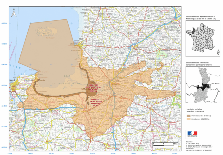 Carte des périmètres du Mont-Saint-Michel et sa Baie